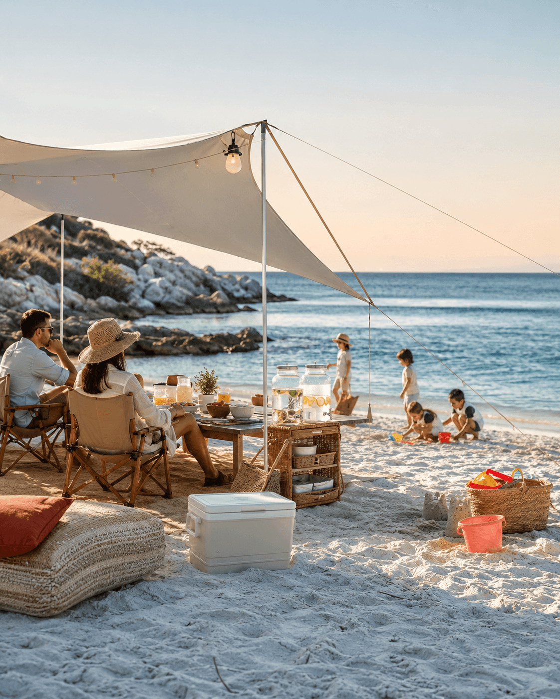 Family beach day outdoor gathering theme